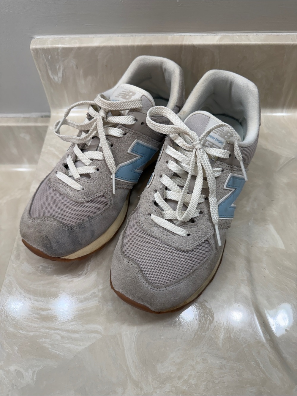 New Balance Gray Suede & Mesh Sneakers with Light Blue 'N'